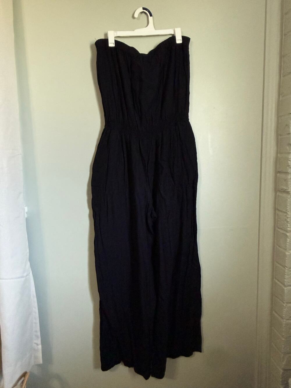 Escapada Living Women's Rayon Strapless Smocked Wide-Leg Jumpsuit Black Size S